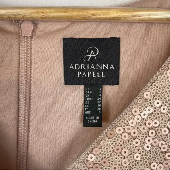 Adrianna Papell Ombre Sequin Gown Dress Blush Pink Short Sleeve V-Neck Size 2 - Picture 11 of 12